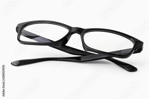 Glasses, black glasses, black frame, shiny for everyday life for people with visual impairment, isolated on white background.