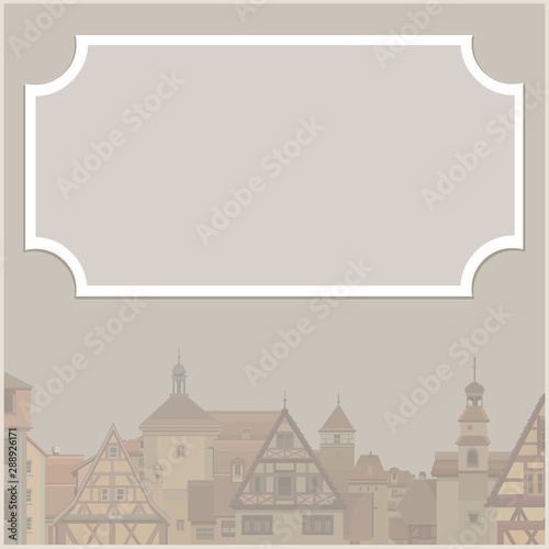 blank billboard on the background of the city with half-timbered houses