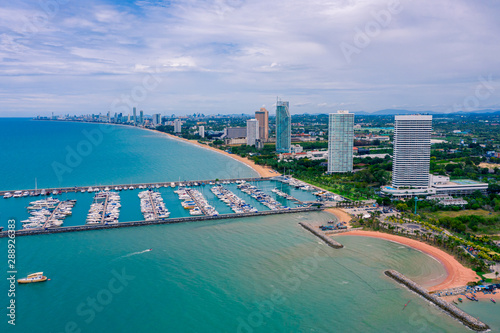 Aerial view of Harbor ocean marina yachts club in Pattaya city of Thailand © Panwasin