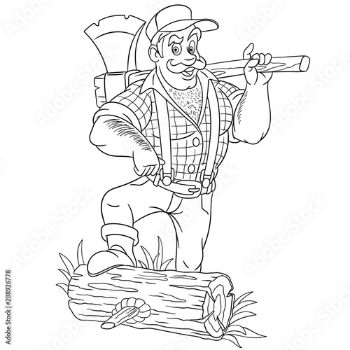coloring page with lumberjack holding axe