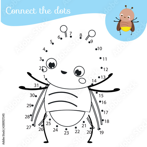 Connect the dots. Dot to dot by numbers activity for kids and toddlers. Children educational game. Cartoon firefly bug