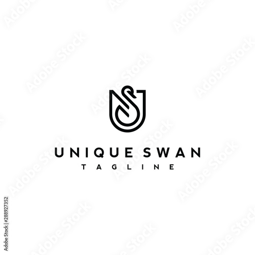 Initial letter US of unique swan logo design concept