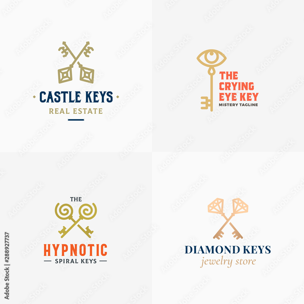 Retro Keys Small Collection. Abstract Vector Signs, Symbols or Logo Templates. Different Crossed Keys Sillhouettes with Classy Typography. Vintage Vector Emblems. Retro Keys Small Collection. Abstract Vector Signs, Symbols or Logo Templates. Different Crossed Keys Sillhouettes with Classy Typography. Vintage Vector Emblems.