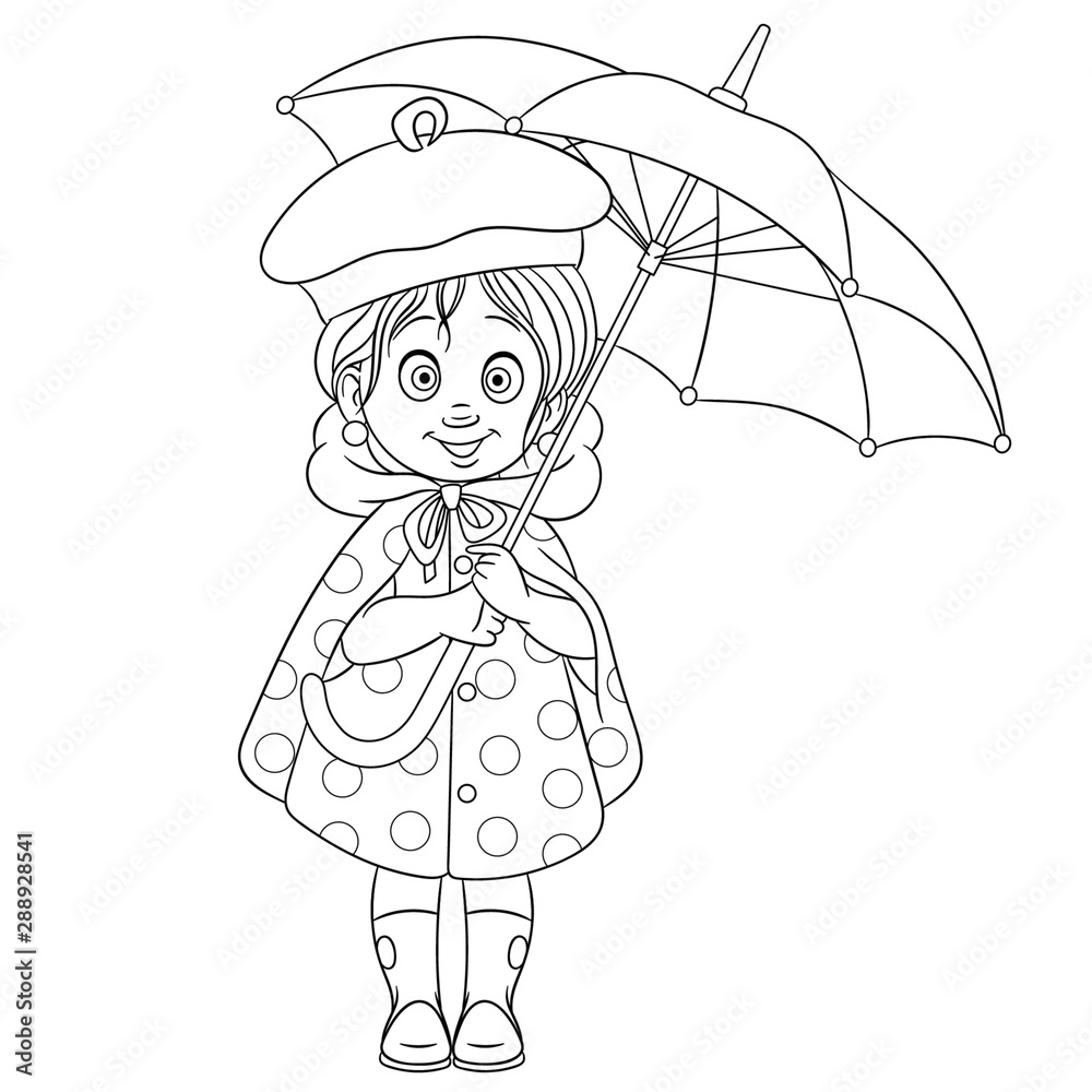 coloring page with girl and umbrella Stock Vector Adobe Stock