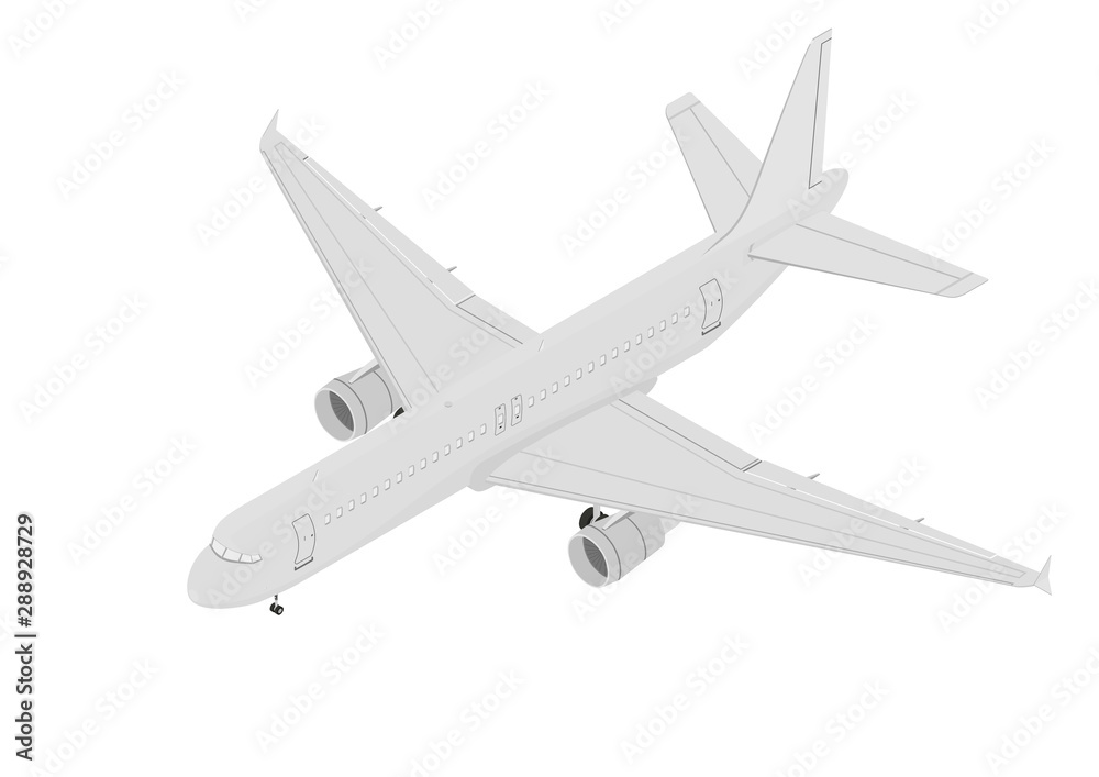 Airliner. Modern airliner in grayscale. Isometric view. Flat vector. Airliner. Modern airliner in grayscale. Isometric view. Flat vector.