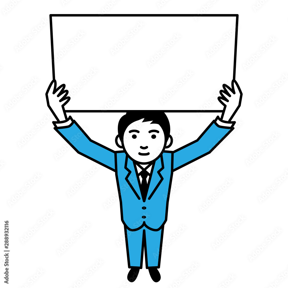 Young man with message board on white background. Vector illustration. Young man with message board on white background. Vector illustration.