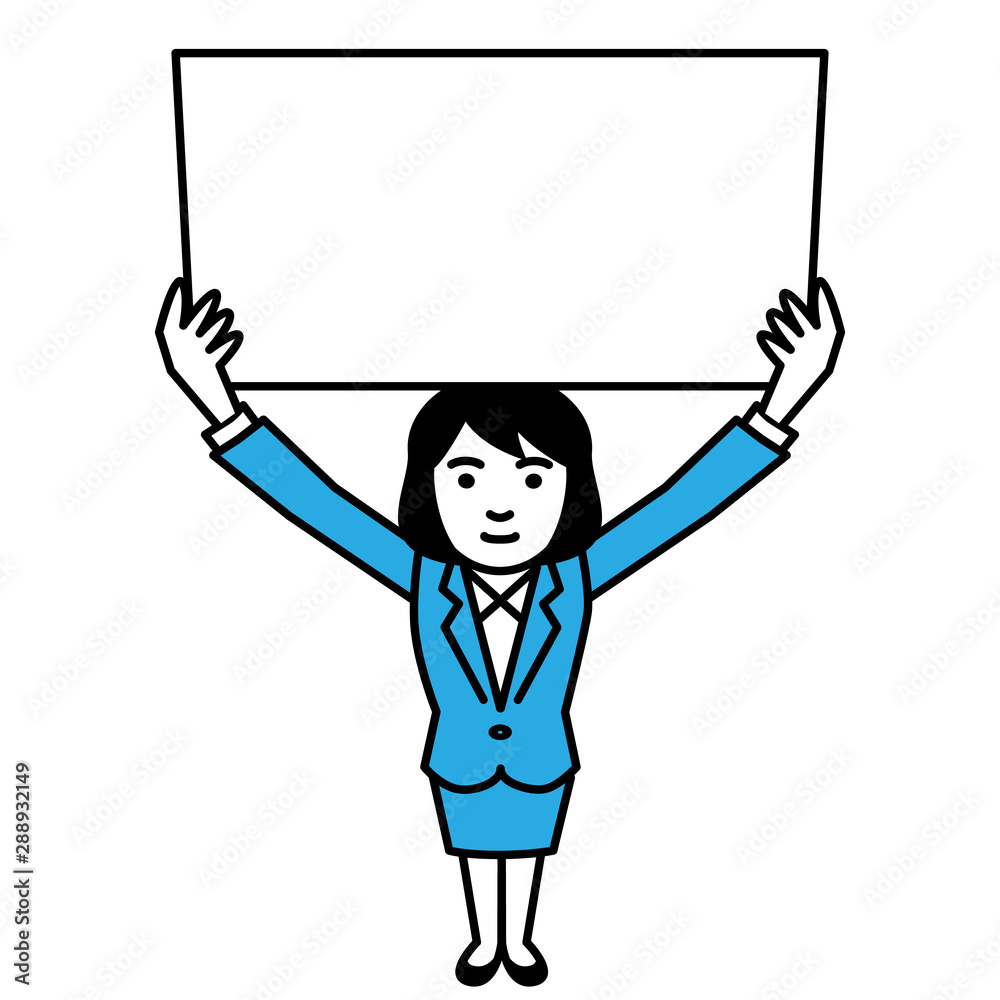 Young woman with message board on white background. Vector illustration. Young woman with message board on white background. Vector illustration.