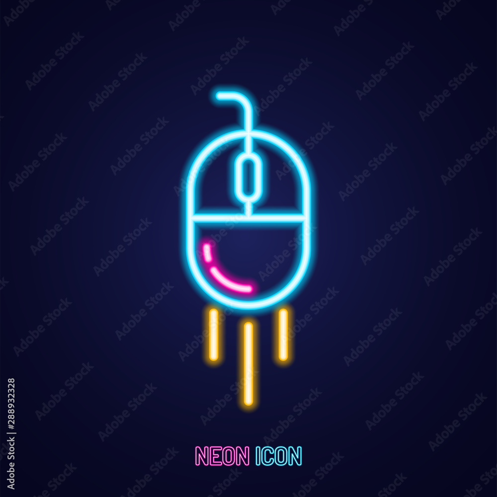computer mouse simple luminous neon outline colorful icon on blue background. computer mouse simple luminous neon outline colorful icon on blue background.