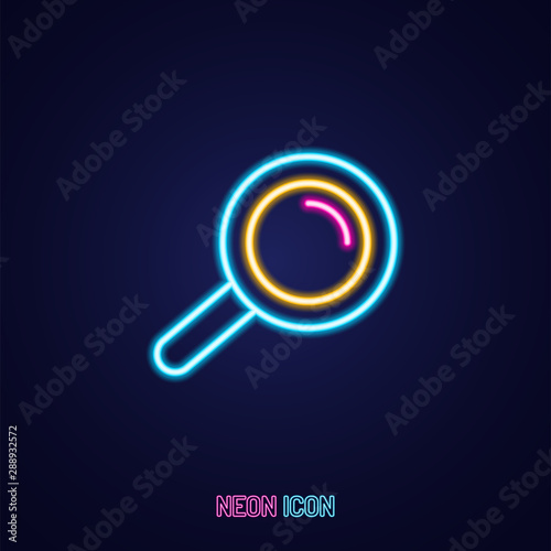 search simple luminous neon outline colorful icon on blue background.