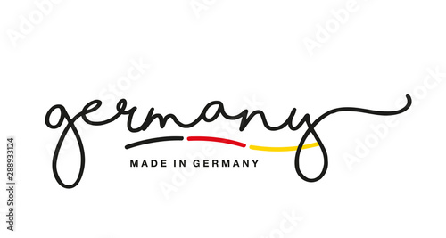 Made in Germany handwritten calligraphic lettering logo sticker black red yellow flag ribbon banner line design