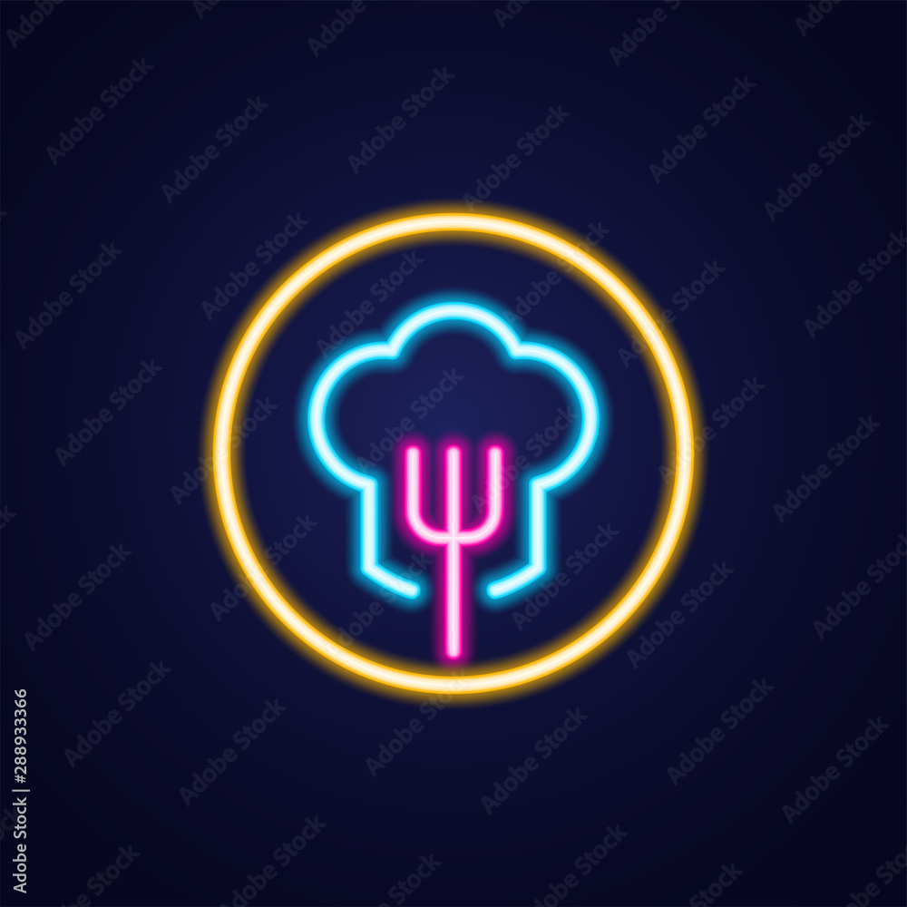 Chef hat cooking simple luminous neon outline colorful icon on blue background. Chef hat cooking simple luminous neon outline colorful icon on blue background.