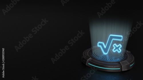 3d hologram symbol of square root  icon render