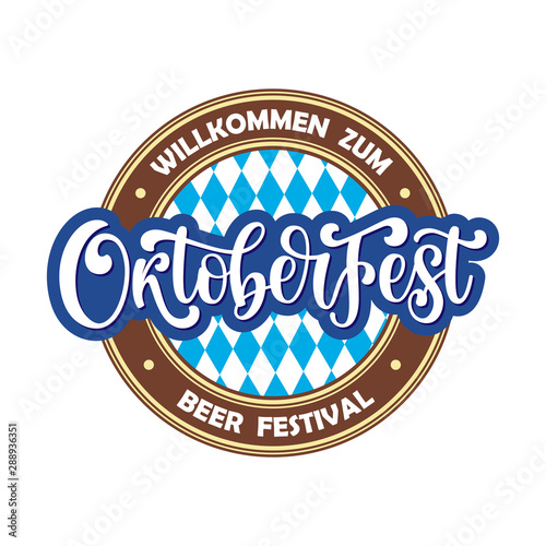 Oktoberfest hand drawn vector logotype. Illustration with brush lettering typography isolated on white background. Festive logo concept for Bavarian beer festival banner, greeting card, poster, flyer