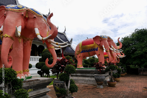 Three headed elephant guardiians, Wat Ban Den, Chiang Mai, Thailand © Terence A R Watts