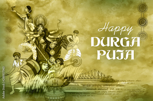 illustration of Goddess Durga in Happy Durga Puja Subh Navratri Indian religious header banner background
