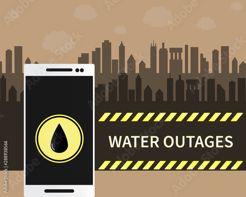 Water outages. Low pressure or a water outage due to an unplanned network issue or scheduled maintenance. Flat vector illustration.