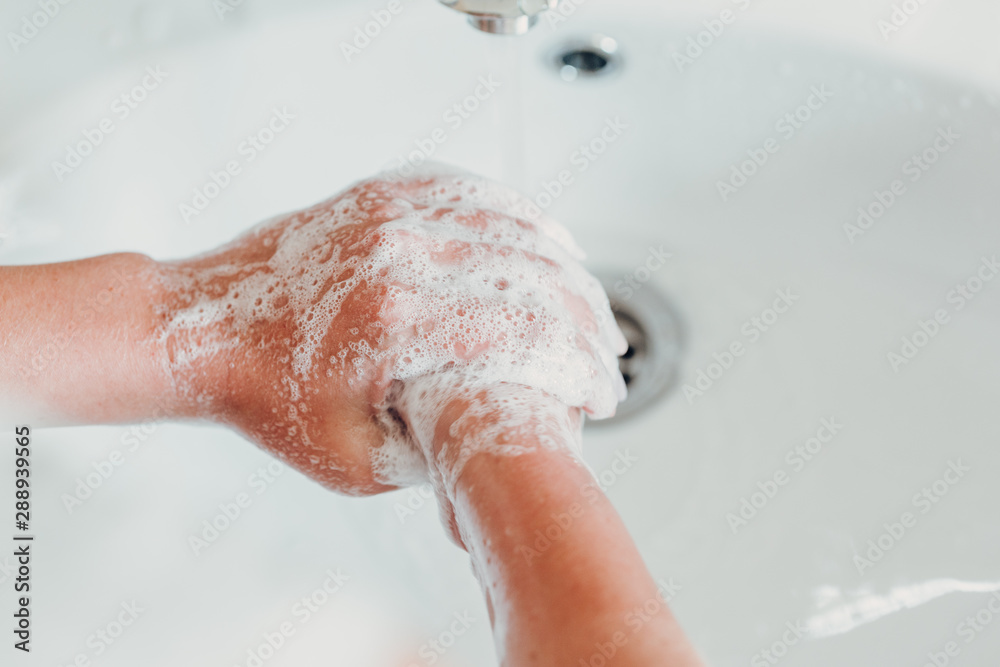 Fototapeta premium Hygiene. Cleaning Hands. Washing hands with soap