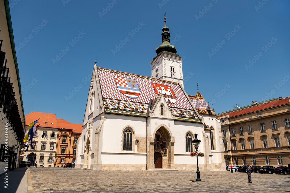 St. Mark's church at the famous St. Mark's square. ZAGREB, CROATIA. 13-06-2017