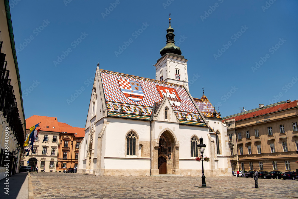 Fototapeta premium St. Mark's church at the famous St. Mark's square. ZAGREB, CROATIA. 13-06-2017