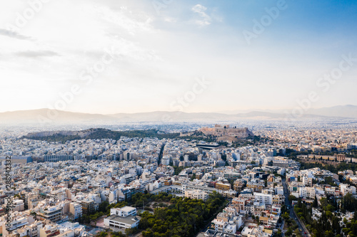 Aerial view of the city of Athens with Acropolis in the background