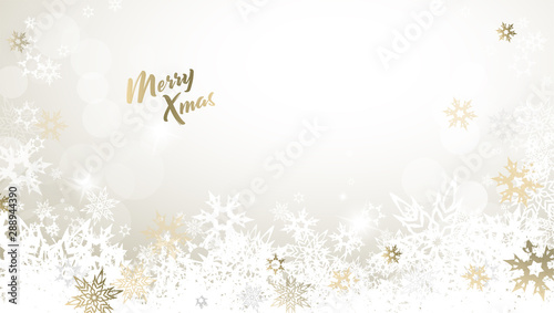 Christmas light vector background illustration with snowflakes and golden Merry Christmas text