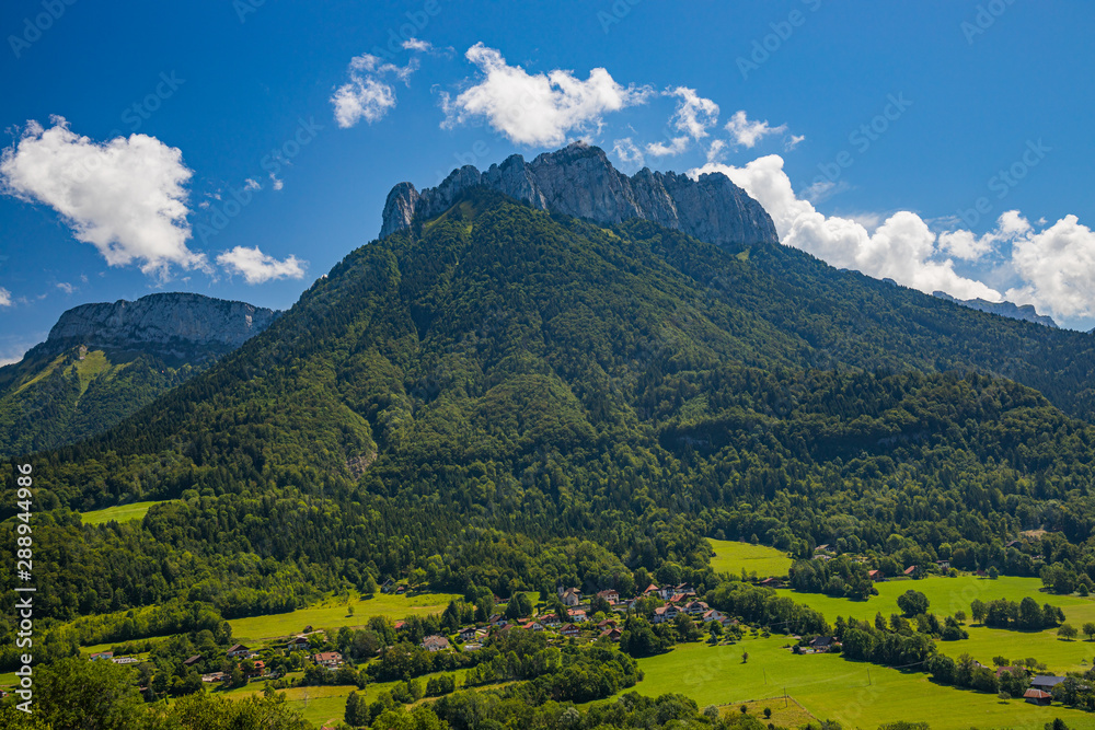 The Dents de Lanfon, a mountain in south-eastern France rising to 1824 m. Situated above Talloires on the east bank of Lake Annecy in Haute-Savoie departement of France