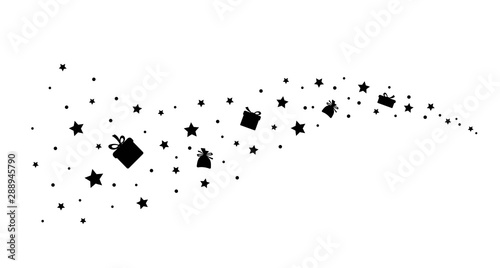 Stars and gifts border wave.  Christmas and New Year pattern for background.  Design element for holiday greetings, invitation, banner, poster.  Black silhouette.  Isolation.  Vector illustration © Larisa