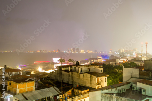 Panoramic view of the city, night photo of the beach in Puerto Vallarta, Jalisco, Mexico photo