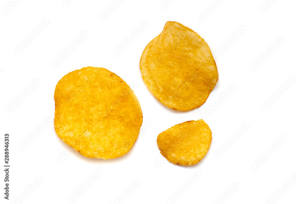 Potato Chips, Set of Potato Chips isolated on white Background Potato Chips, Set of Potato Chips isolated on white Background