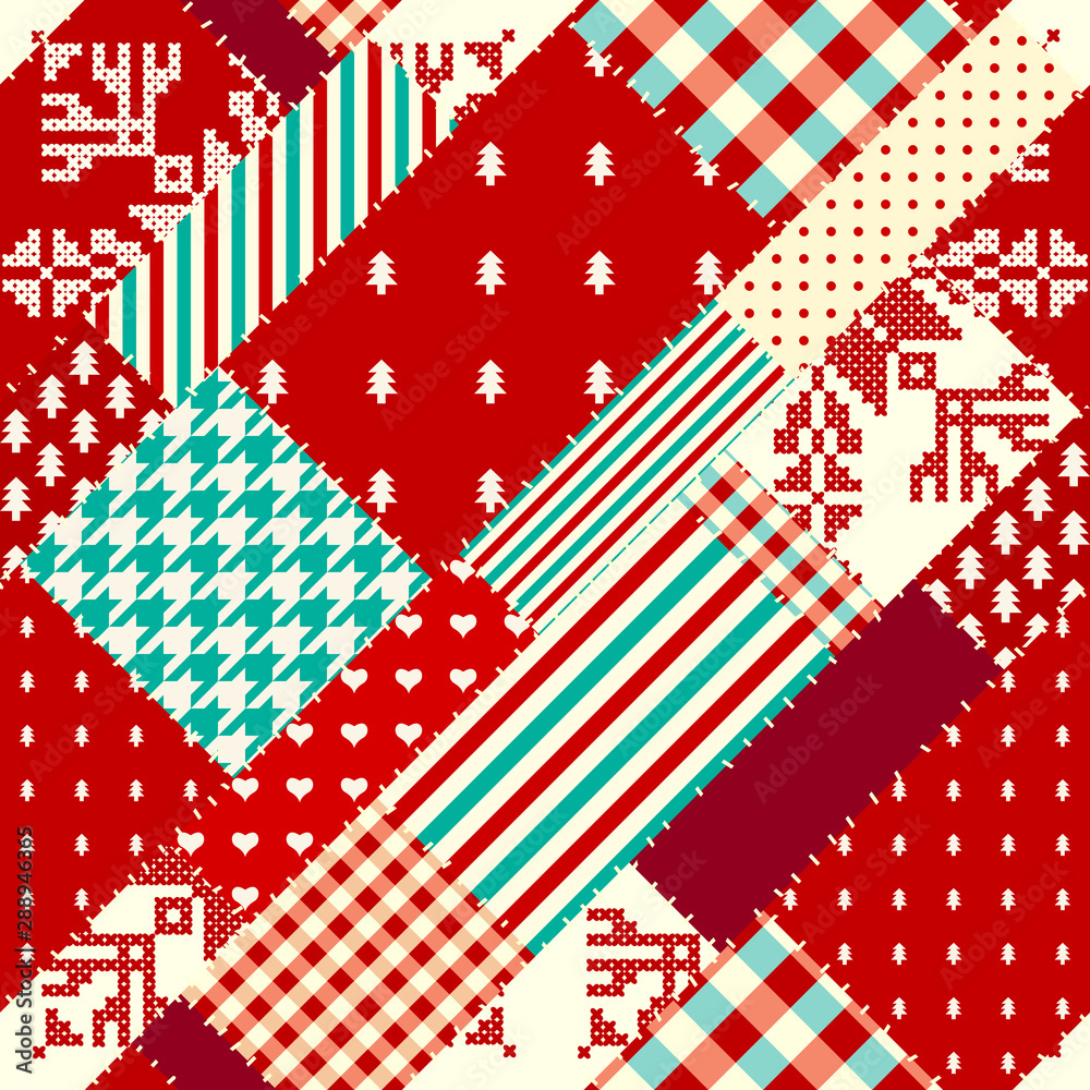 Fototapeta premium Seamless background pattern. Christmas Patchwork pattern. Vector image