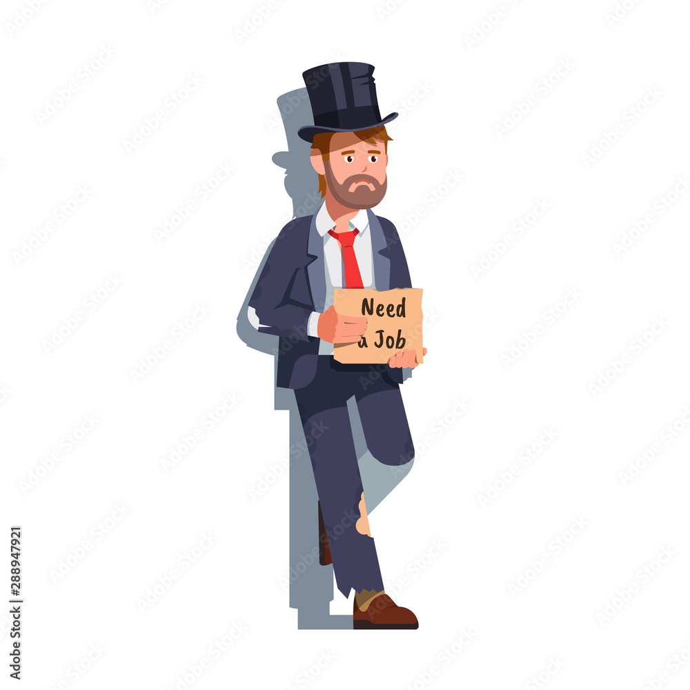 Sad business man holding cardboard Need a Job