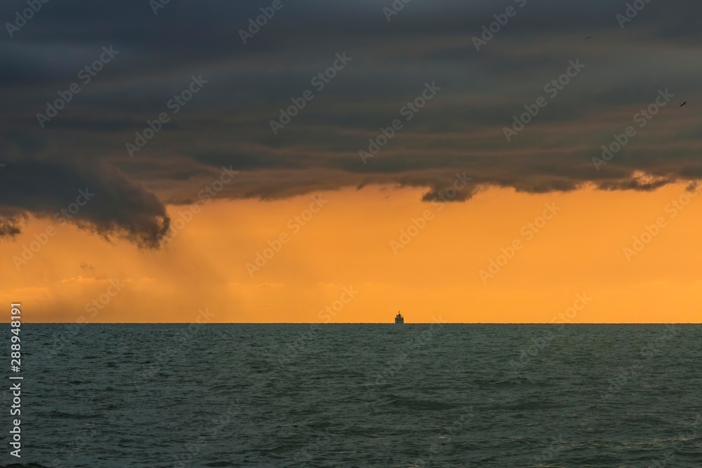 Panoramic view of the malecon, beautiful sunset on the beaches of Puerto Vallarta Jalisco in Mexico