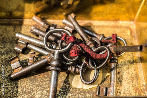 bunch of old keys tied to the wire