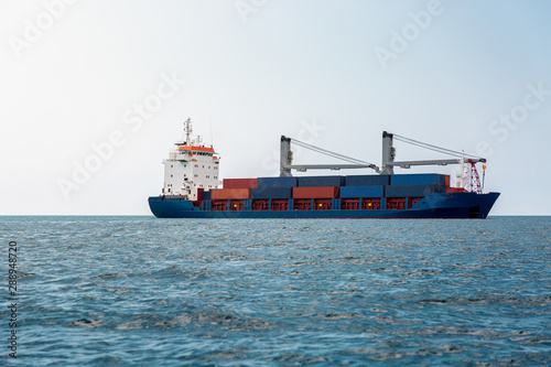Container ship on ocean