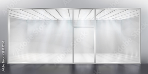 Exhibition in a shopping gallery. Empty shop window. Place for exhibition. Vector illustration.
