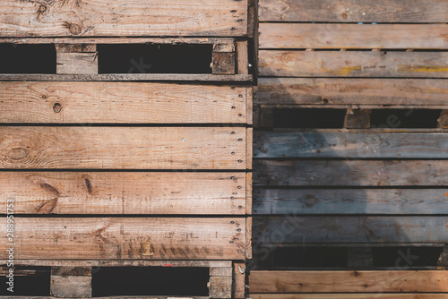 Commercial wooden crates storage close-up