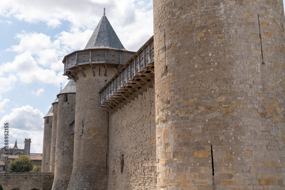 Wall and tower of Carcassonne in Aude France
