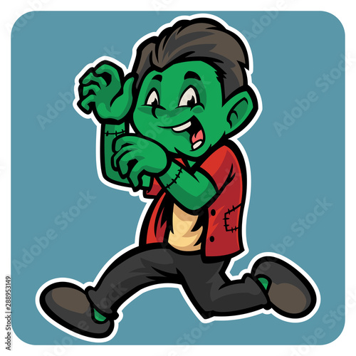 funny boy wearing frankenstein costume charaster vector illustration