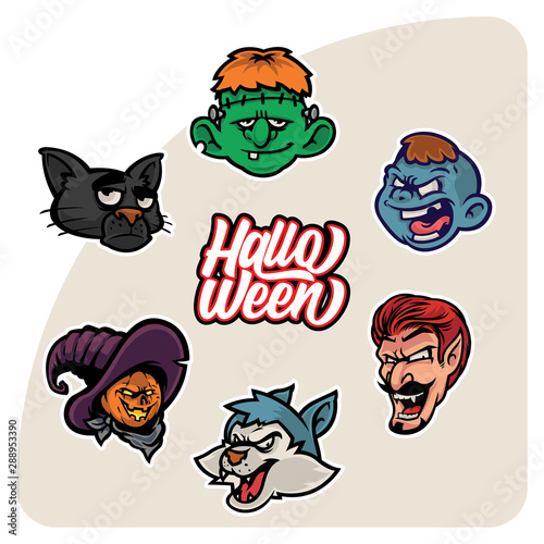 halloween head characters stickers pack 