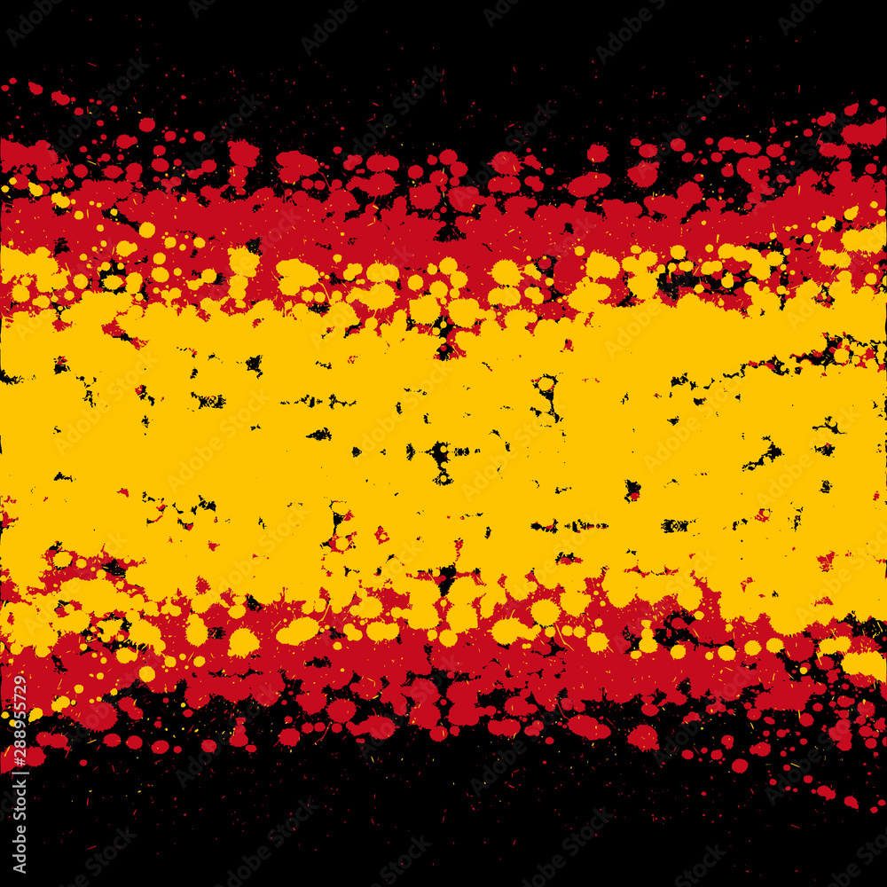 Abstract Spain flag color ink blots isolated on black background