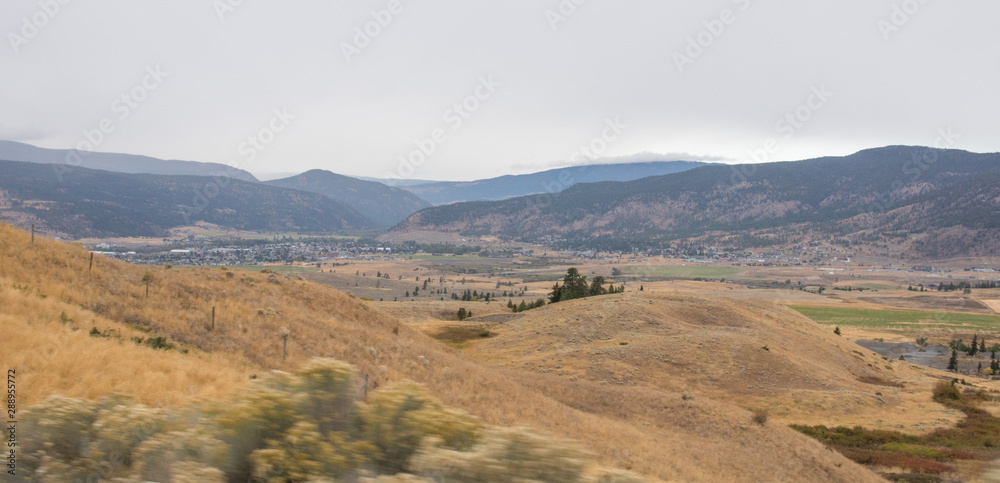panoramic valley near kamloops in Canada, road trip in fall