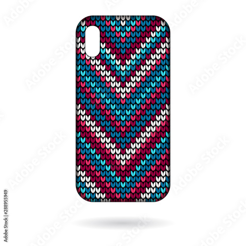Dark cell phone case with color knitting pattern isolated on white background