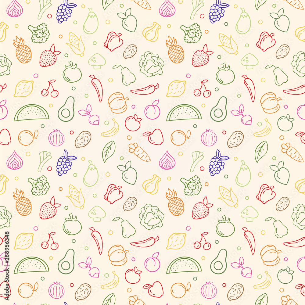 Vegetable fruit seamless pattern of organic food