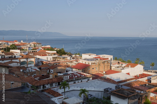 Panoramic view of the city, night photo of the beach in Puerto Vallarta, Jalisco, Mexico