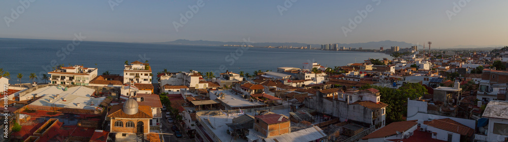 Panoramic view of the city, night photo of the beach in Puerto Vallarta, Jalisco, Mexico