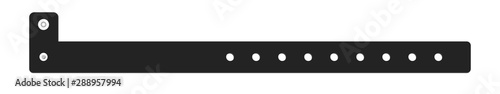 Vector cheap plastic black empty bracelet or wristband. L shape pvc vinyl material with safety lock. Hand entrance festival or bracelet isolated on white. Template suitable for identification.