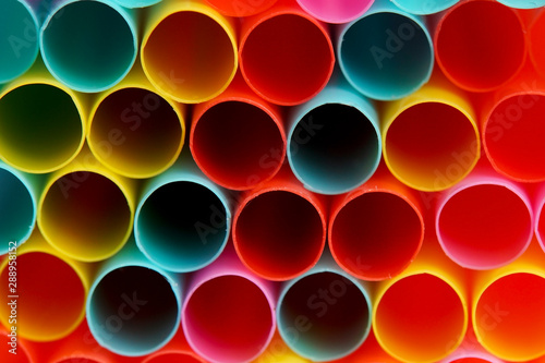 Extreme close-up of colourful plastic straws