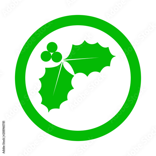 Icono plano hojas de acebo en c  rculo color verde