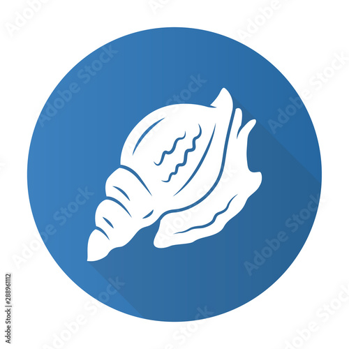 Triton blue flat design long shadow glyph icon. Large mollusk with spiral shell. Tropical seashell. Sea snail. Underwater inhabitant. Aquatic mollusk. Marine creature. Vector silhouette illustration