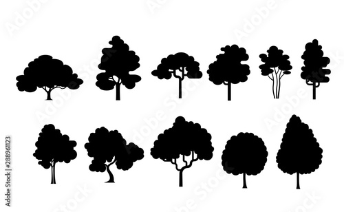 Simple Deciduous Tree Silhouettes Set